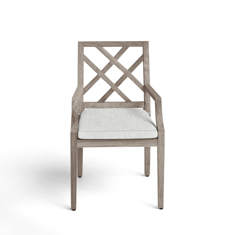 Haley Patio Dining Armchair with Cushions, Oyster Teak, Welt, Bali Pearl