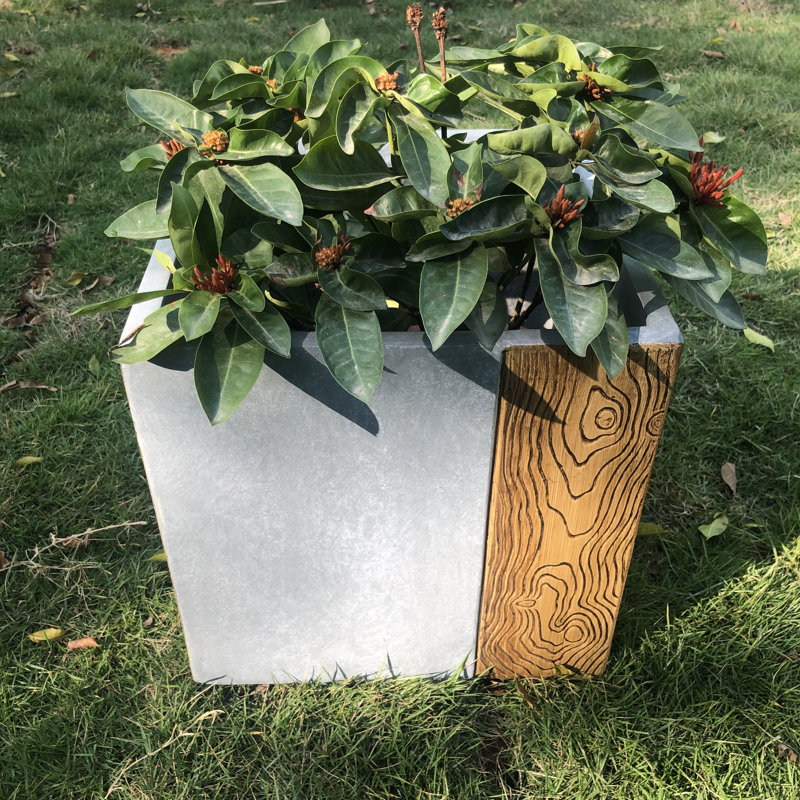 Wurster Lightweight Concrete Modern Square Outdoor Planter Set, 16 Inch and 12 Inch Tall, Timber Ridge, 16" H x 16" W x 16" D