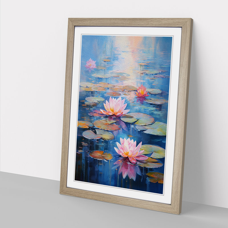 Water Lily Impressionism No.2 - Single Picture Frame Print on Wood, Oak Framed, 34cm H x 25cm W