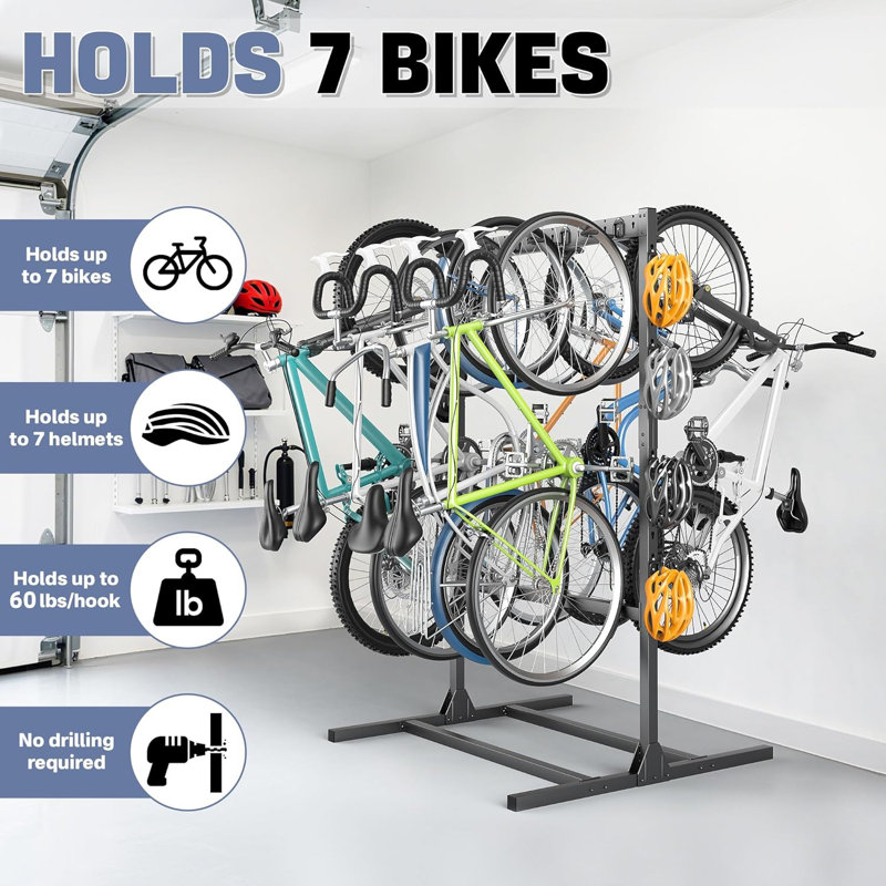 Support de vélo autoportant pour le garage, support de rangement vertical pour vélo 6/7 vélos