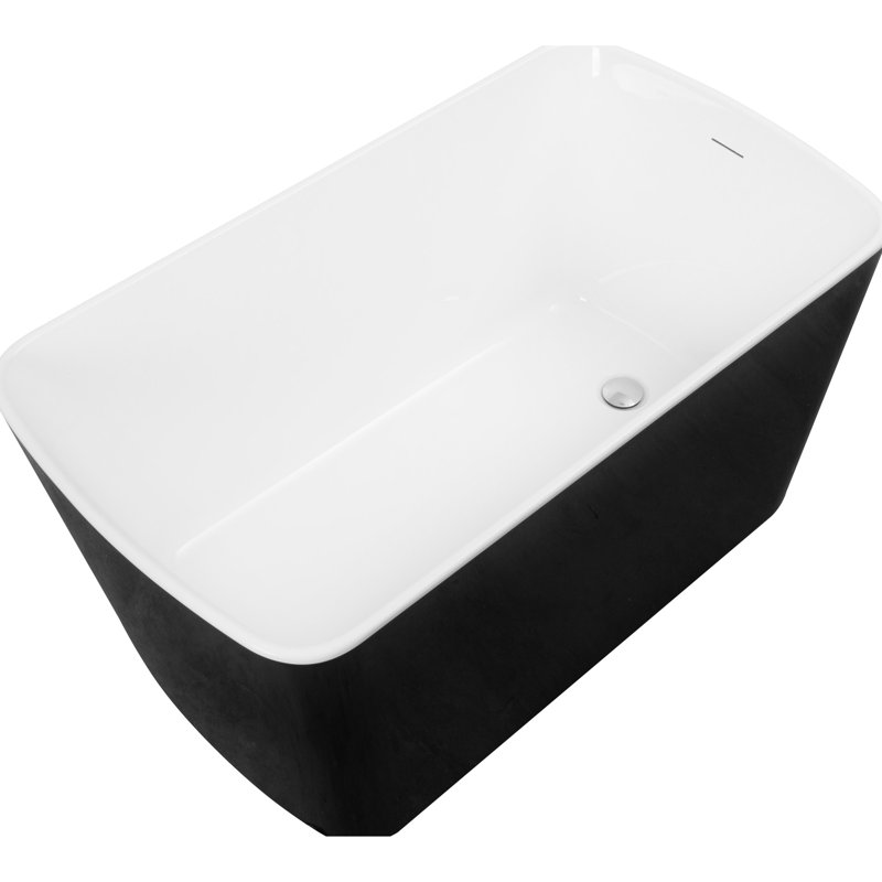 49'' Acrylic Freestanding Tub, Square Japanese Soaking Bath With Overflow And Drain, Black Glossy Bathtub, Tub Drain Overflow, Interior