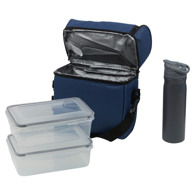 4Pcs Insulated Cooler Bag Food Box Drink Bottle Set, Blue