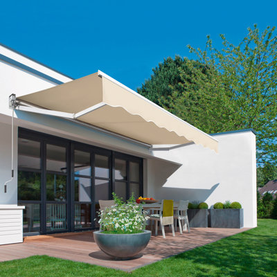 Yaheetech Fabric Beige Cover Retractable Patio Awning