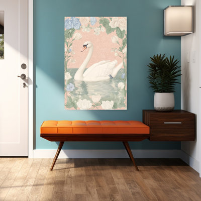 Elegant Swan Floral Water Classic Delicate Elegant Bird Nature Wildlife Wall Art Print 1 Piece Wrapped Canvas Wall Art