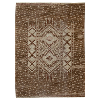 Tapis ivoire et brun noué à la main de haute qualité
