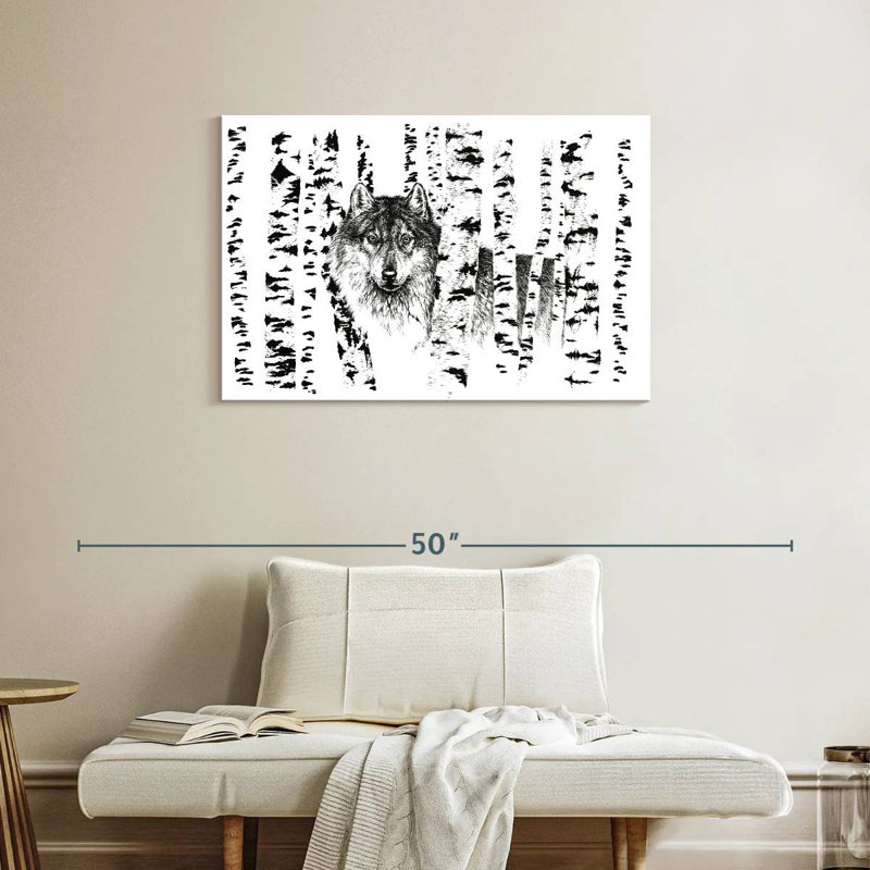 Birch Tree Forest Wolf, 24" H x 36" W