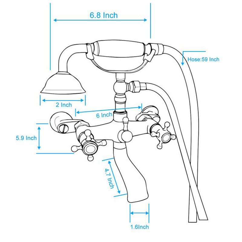 9777-ATI Clawfoot Bathtub Faucet Wall Mount Hand Held Shower Faucet Set Double Cross Handle Tub Faucet, Antique Brass