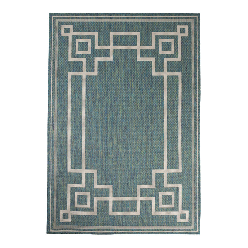 Tapis oriental bleu intérieur / extérieur, Rectangle 5 pi 3 po x 7 pi 6 po