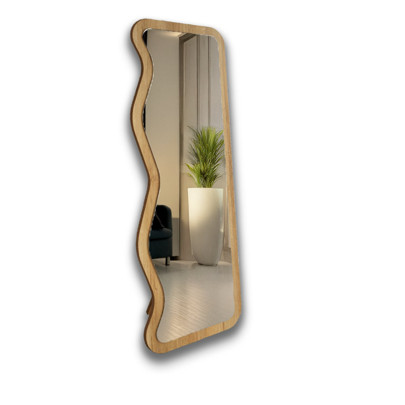 Unique Freestanding Curved Full Length Mirror, Natural