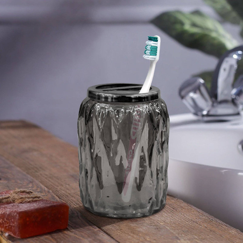 Gobelet pour salle de bain Oneita | Porte-gobelet décoratif, verre à boire, brosse à dents et brosse à maquillage pour comptoir, lavabo et bureau | Finition fumée