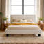 Lit double tapissier à structure double avec tête de lit ajustable, sans sommier tapissier, beige-130085731