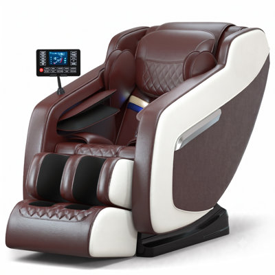 Fauteuil de massage Shiatsu zéro gravité pour tout le corps, inclinable, avec rouleaux à 8 points, compression d'air, thérapie par la chaleur pour les lombaires et les mollets, haut-parleur Bluetooth, 5 programmes automatiques, repose-pieds extensible, masseur de pieds, Espresso / Albâtre