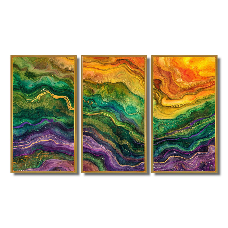 Rainbow Stone Structure Waves - Marble Wall Art Print Set, Gold Floater Framed, 40" H x 60" W x 1" D