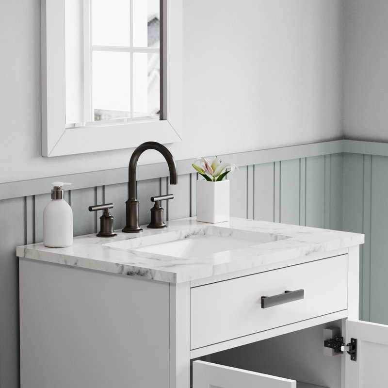Meuble-lavabo de comptoir en marbre blanc de Carrare 30 po Hartford