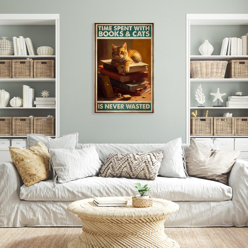 "Charing Time" avec livres et chats sur toile, impression, H 36 po x l 24 po x P 1,25 po