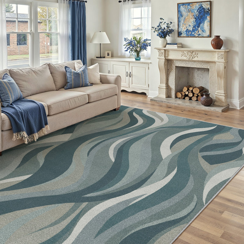 Tapis lavable à la machine Astrum, Rectangle 6 pi x 9 pi, Bleu