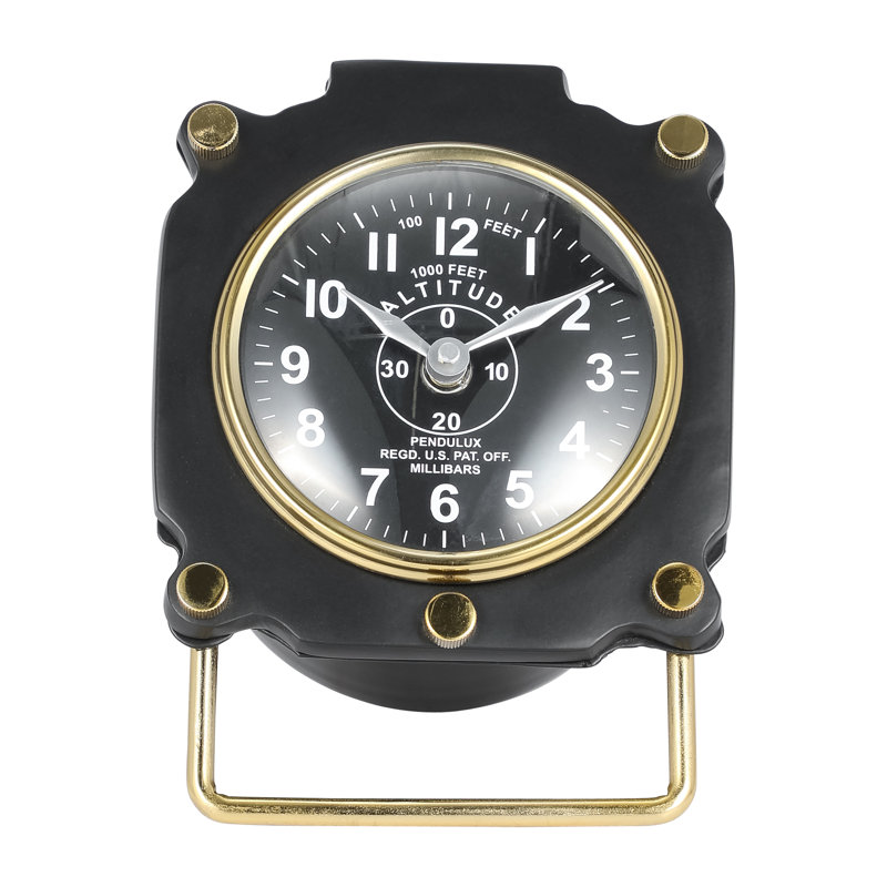 Modern Black Metal Desk Clock with Gold Accents - 6" Analog Tabletop Clock for Home or Office Decor