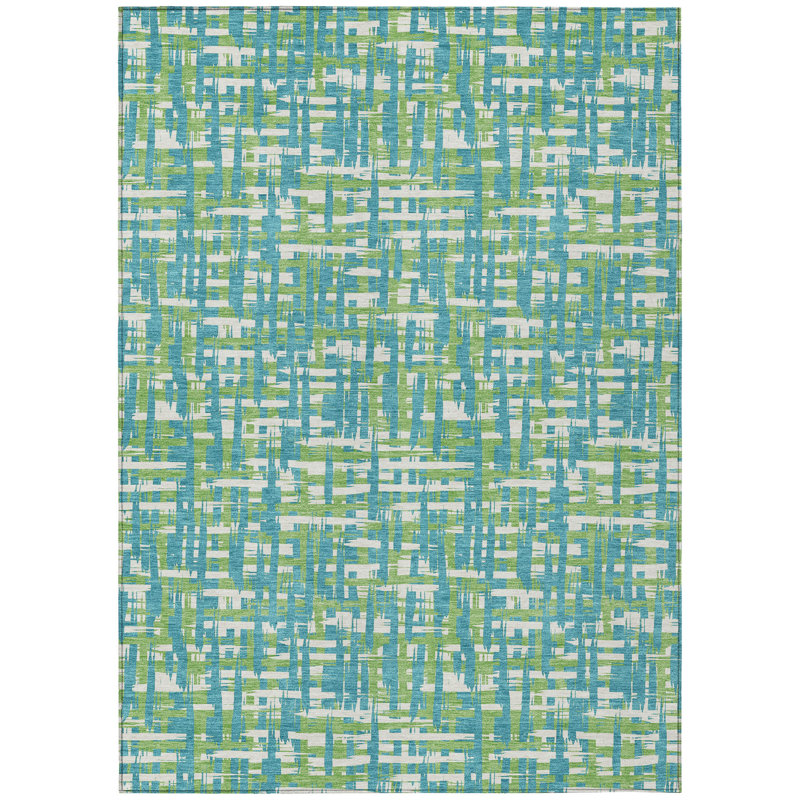 Zarifa Teal Washable Indoor-Outdoor Rug - , 3' x 5'