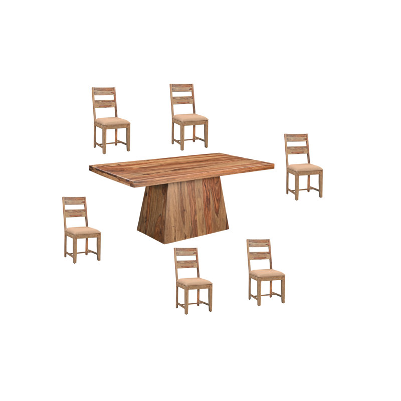 Haleh 6 - Person Solid Wood Top Pedestal Dining Set, Natural