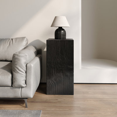 Table de bout en bois à colonne carrée M33, H33,75 po, finition vieillie d'aspect bois, mélange avec différentes hauteurs, utilisation intérieure / extérieure, couleur noire