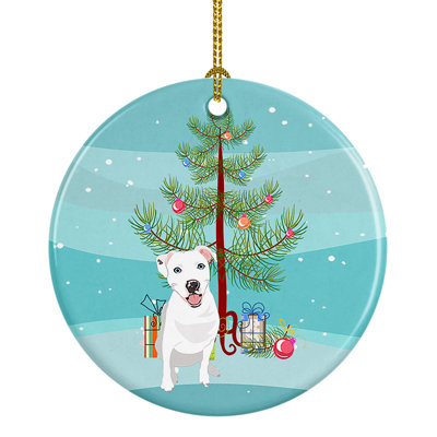 Ornement de Noël en céramique Pit Bull blanc # 1