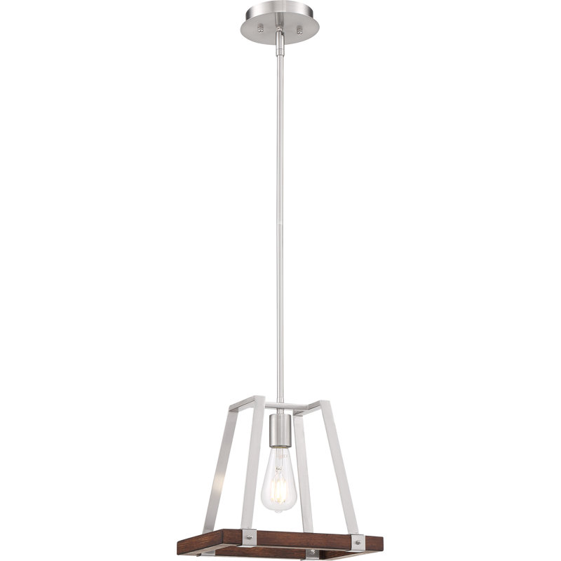 Luminaire suspendu simple à 1 lumière Bouck, Nickel brossé / Bois de muscade