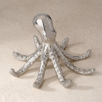 Sculpture pieuvre décorative argentée Tidal Reach (4,5 po)