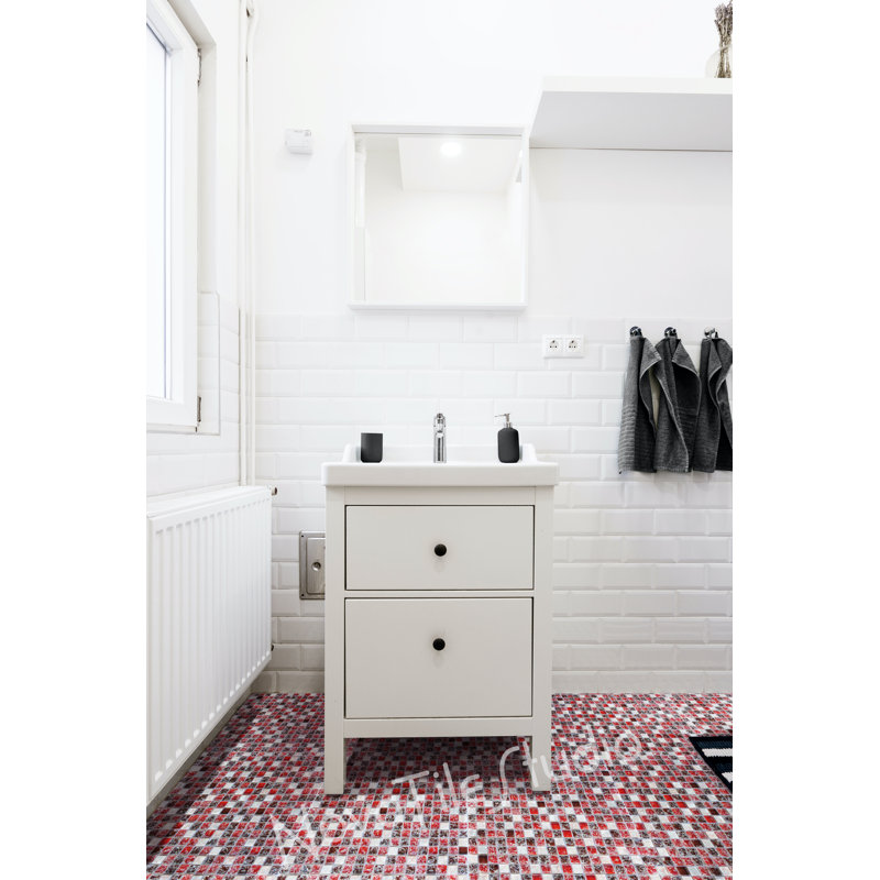 Corsica 0.6" x 0.6" Glass/Natural Stone Grid Mosaic Wall & Floor Tile, Red