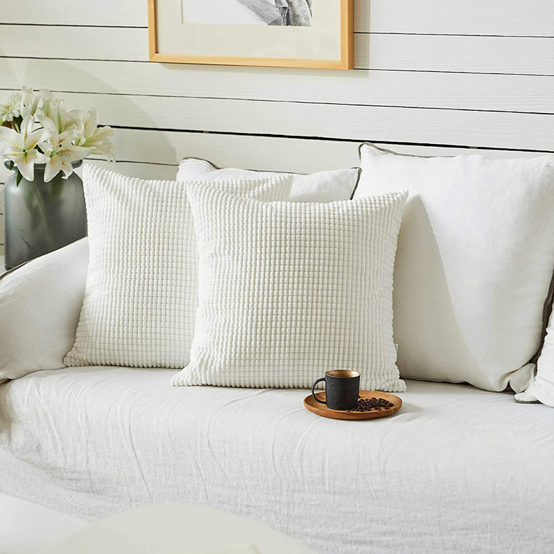 Housse de coussin carré à carreaux, Blanc, 18 po x 18 po