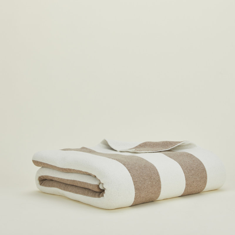 Simple Striped Throw Blanket, Ivory/Flax