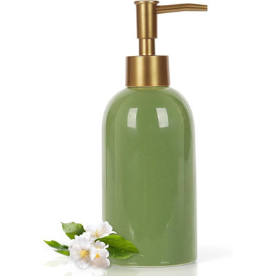 14OZ Ceramic Soap Dispenser Ceramic Soap Pump Dispenser Can Fill Liquid For Bathroom/Kitchen (Green)