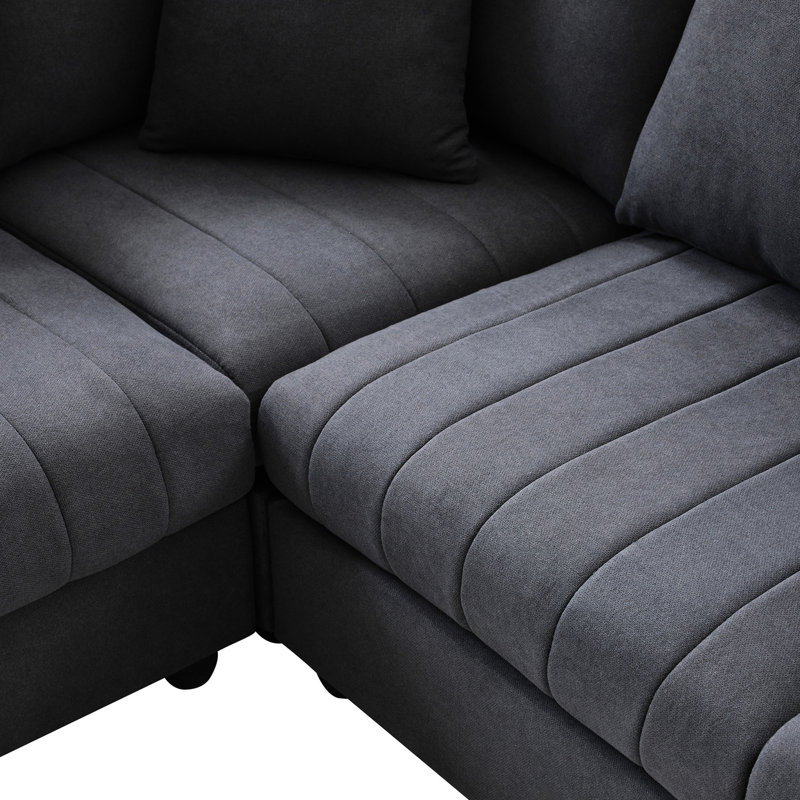 Élégant tissu en tissu d'ameublement modulaire en forme de L avec rayures verticales et tissu d'ameublement robuste