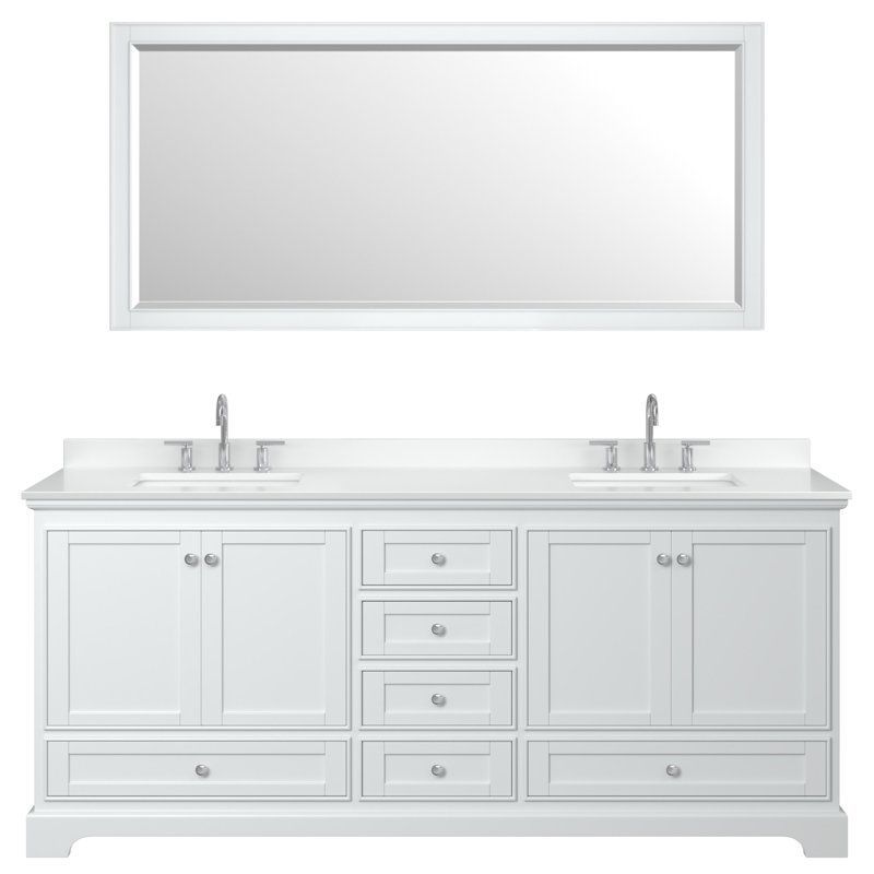 Ensemble de meuble-lavabo double Deborah, Blanc avec garniture chrome poli, Comptoir en marbre de culture blanc