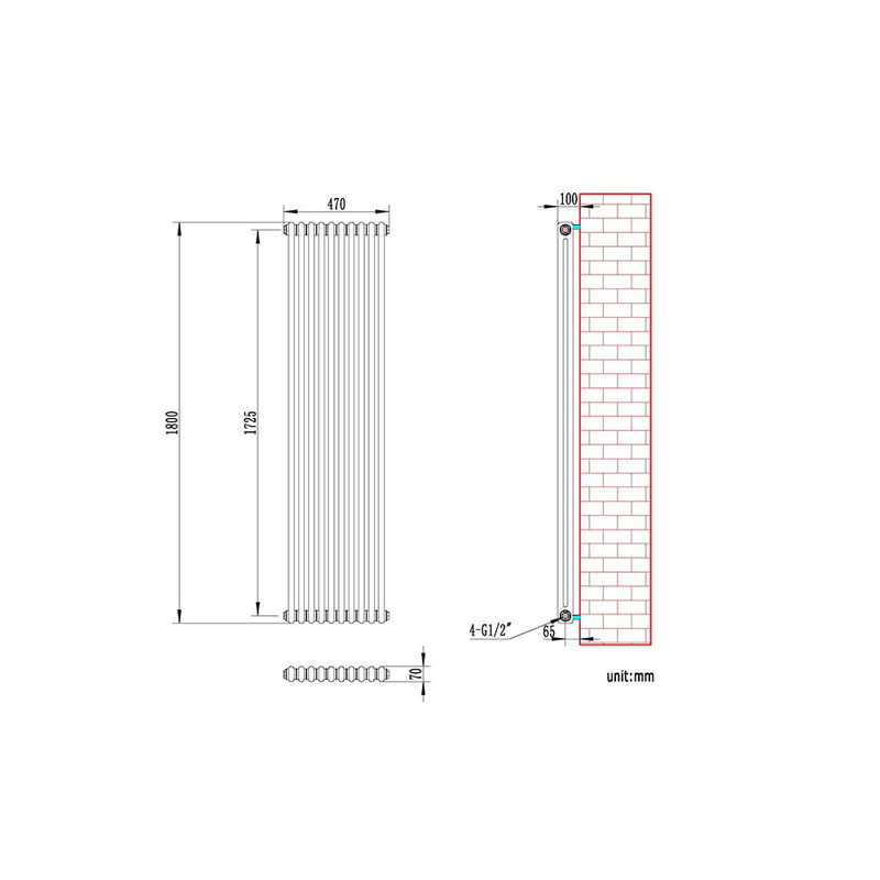 iBathUK Radiator White, 1800cm H x 470cm W x 70cm D, 2