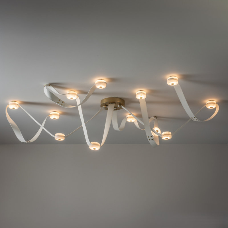 Grand luminaire suspendu SNAPS - Cuir, Modern Brass, Cuir blanc