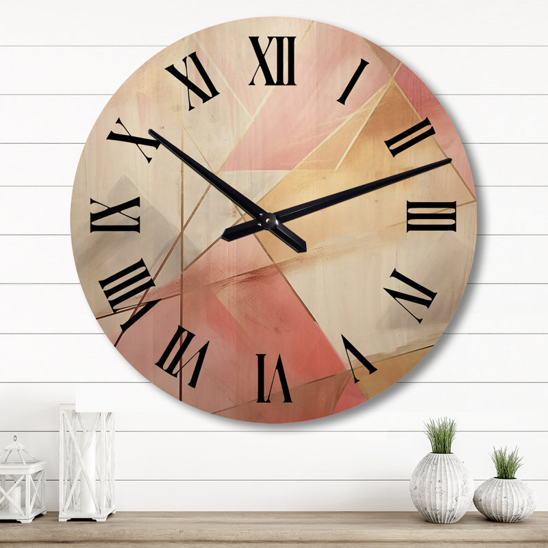 Golden Moon Dreams Retro Illustration II - horloge murale géométrique moderne surdimensionnée en bois, Grand