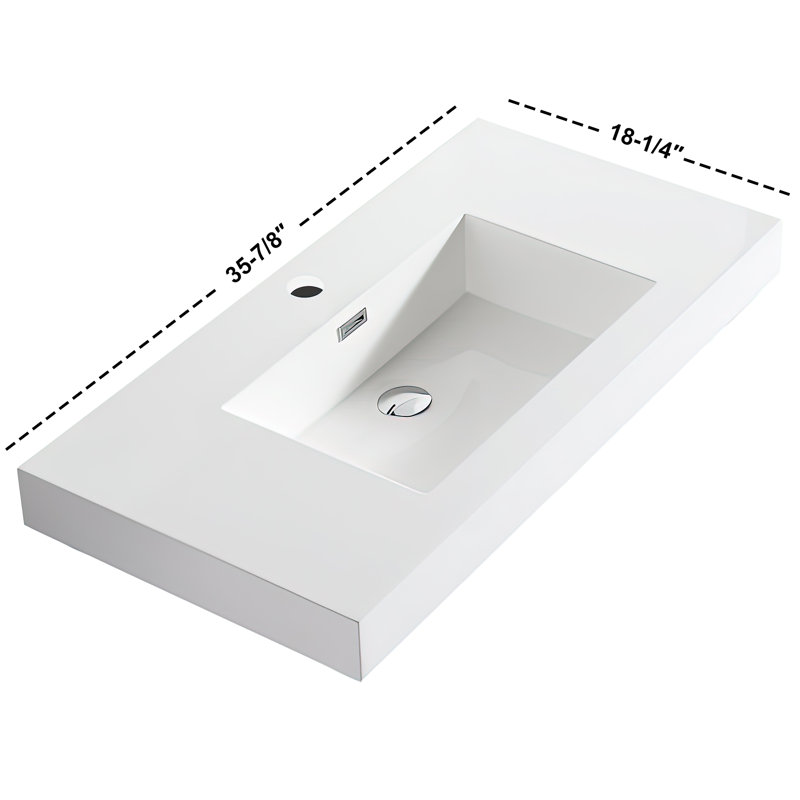 Dowell 36" White Resin Rectangular Drop-In Bathroom Sink with Overflow