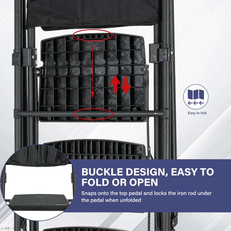 Escabeau pliant en acier à 5 marches avec sac à outils amovible, noir, 18.11", 54.33"