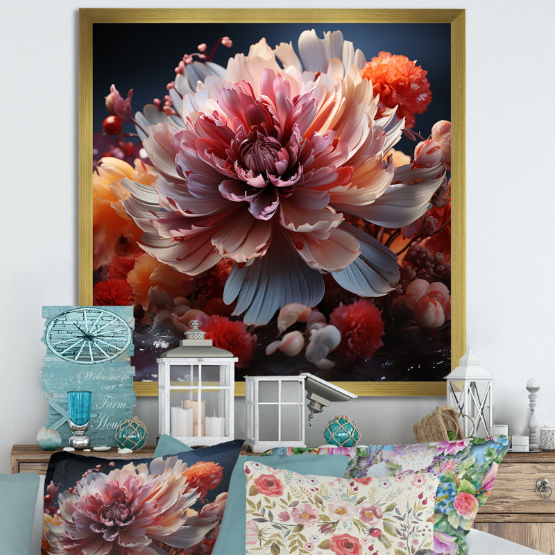 Peony Petal Poetry II - pivoines, décoration murale, Cadre doré simple, H 36 po x l 36 po x P 1,5 po