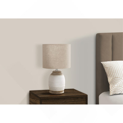 Lighting, H 16 po, résine crème, abat-jour beige, contemporain