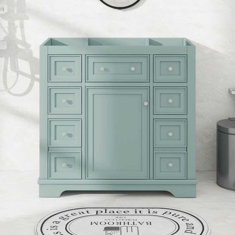 Meuble-lavabo 36 po sans lavabo, base d'armoire seulement, une armoire et six tiroirs, Vert
