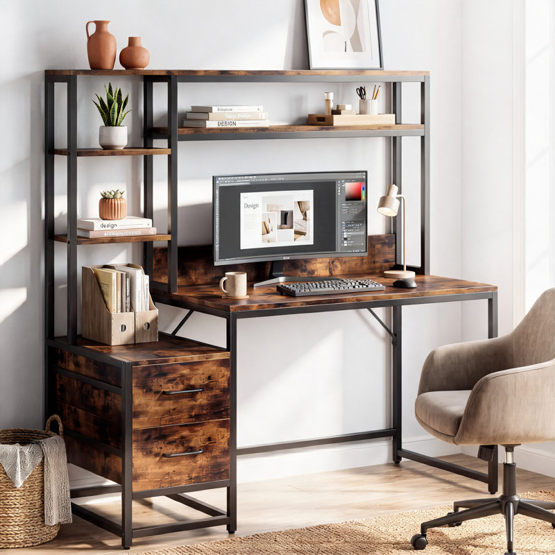 Bureau avec huche, Brun / noir