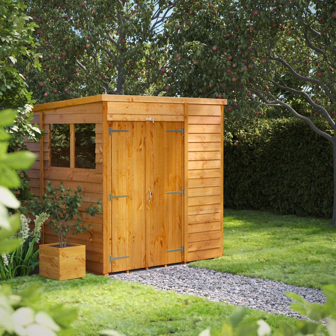 6x6 Power Overlap Pent Double Door Shed - Brown - Premium Timber Construction - Lock & Key Included - Image 3