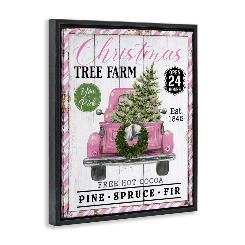 Art mural rose sur toile de sapin de Noël par Creatif Belle, H 25 po x l 31 po, Cadre flottant noir de jais
