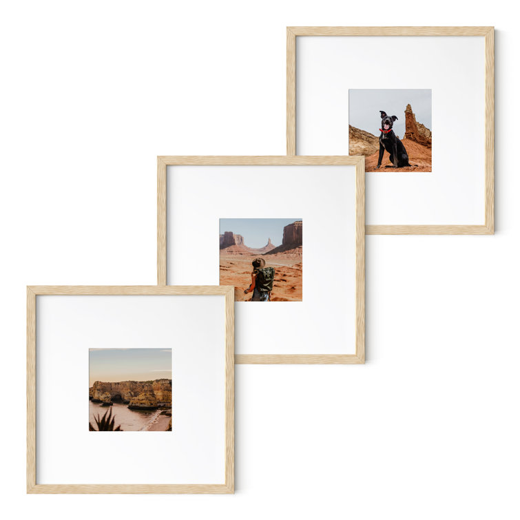 HAUS AND HUES Solid Oak 8x8 Picture Frame Matted to 4x4 - 8x8