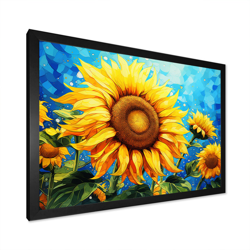 Sunflowers Salute Golden Radiance sur toile, Cadre photo noir, H 16 po x l 32 po x P 1 po