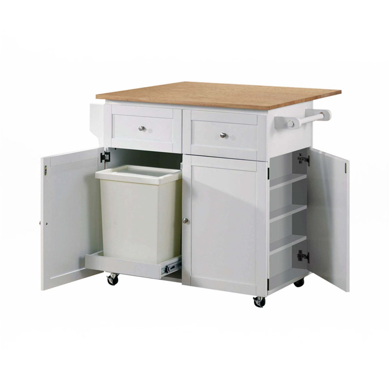 Silvain Transitional Natural Brown And White Kitchen Cart