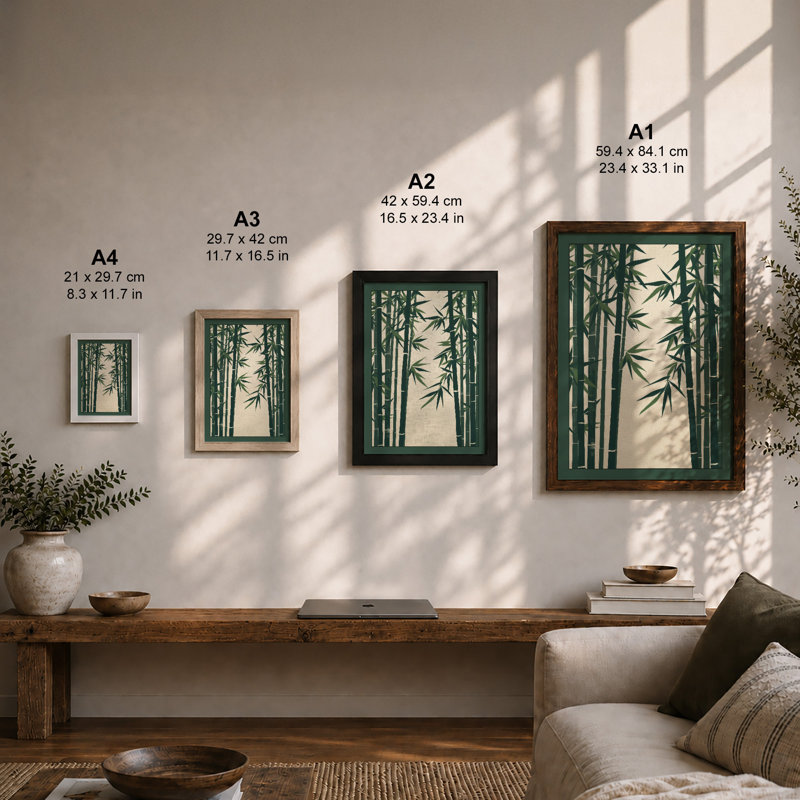 Bamboo in Silence Japandi - Framed Print, Black, A3 - 42.0 x 29.7 cm