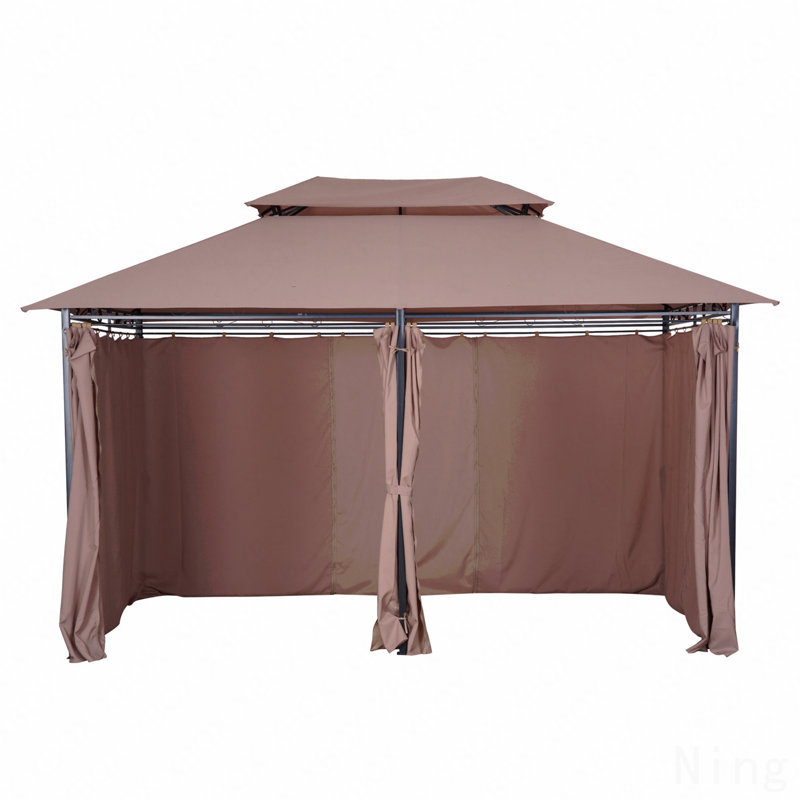 Pavillon de jardin en acier 10 x 13 pi, pour jardin avec toit ventilé et rideaux (kaki), Kaki