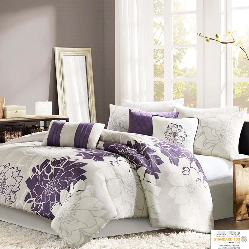 Édredon simple taupe gris / mauve pour lit simple TG